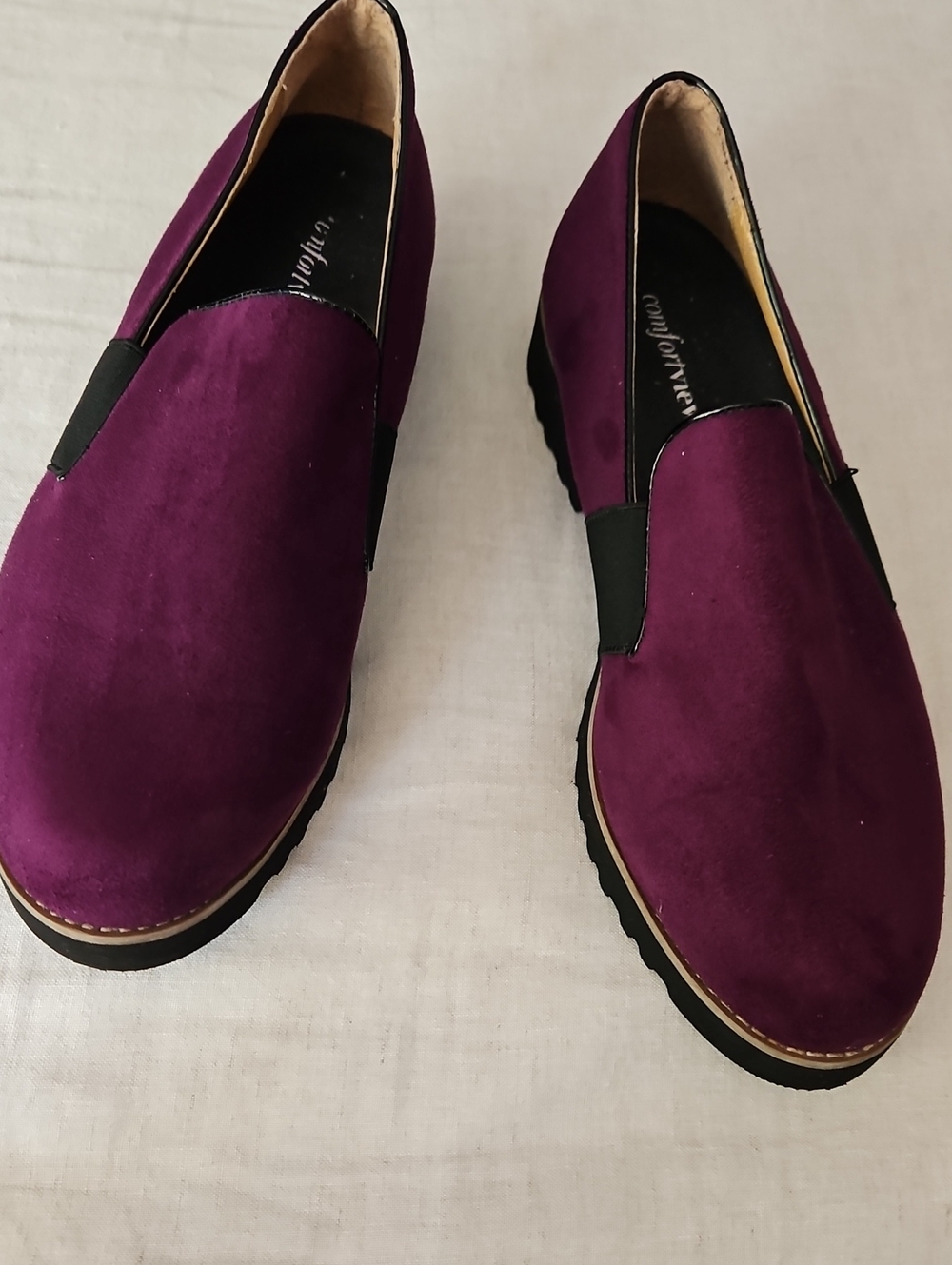 Xtaren Plum Slip-On Suede-Style Loafers with Black Trim